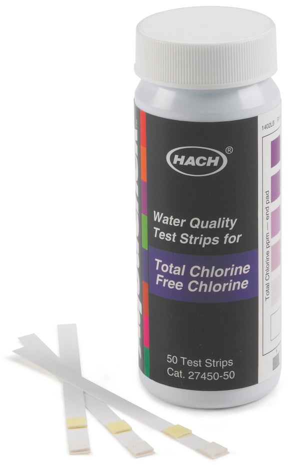 Free and total chlorine test strips, 0 - 10 mg/L, 50 tests